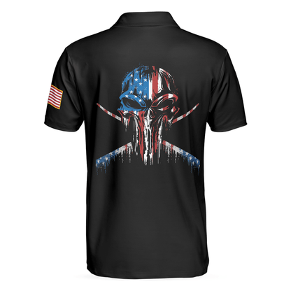 Dark Theme 8-ball Short Sleeve Wet Paint Skull Billiards Polo Shirt, American Flag Billiards Shirt For Men, Polo Shirt Gift For Men, Gift For Billards Lovers - Amzanimalsgift