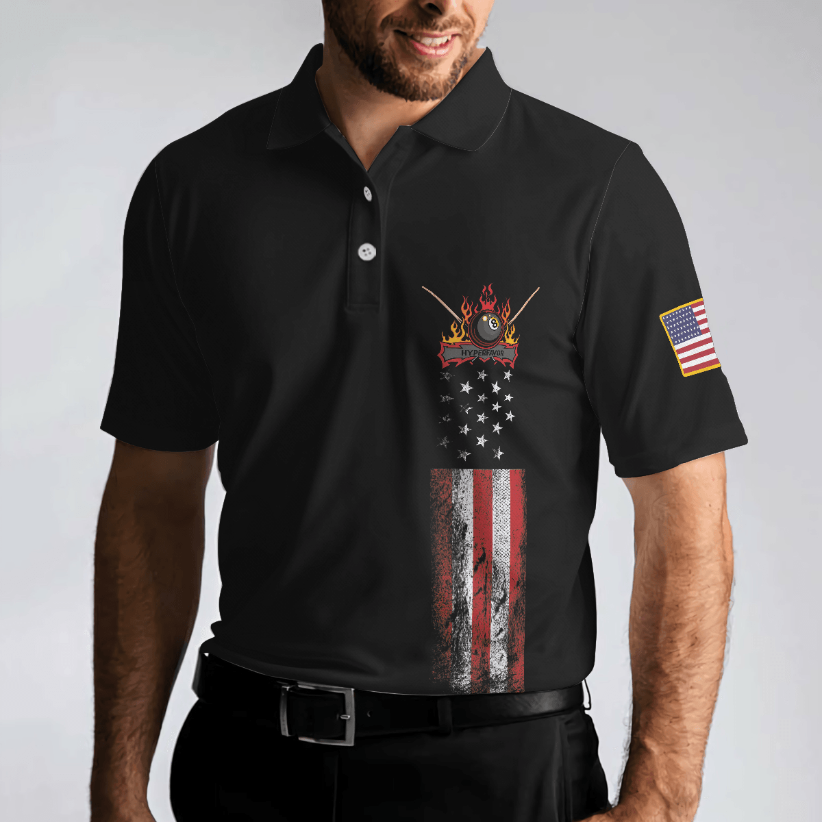 Dark Theme 8-ball Short Sleeve Wet Paint Skull Billiards Polo Shirt, American Flag Billiards Shirt For Men, Polo Shirt Gift For Men, Gift For Billards Lovers - Amzanimalsgift