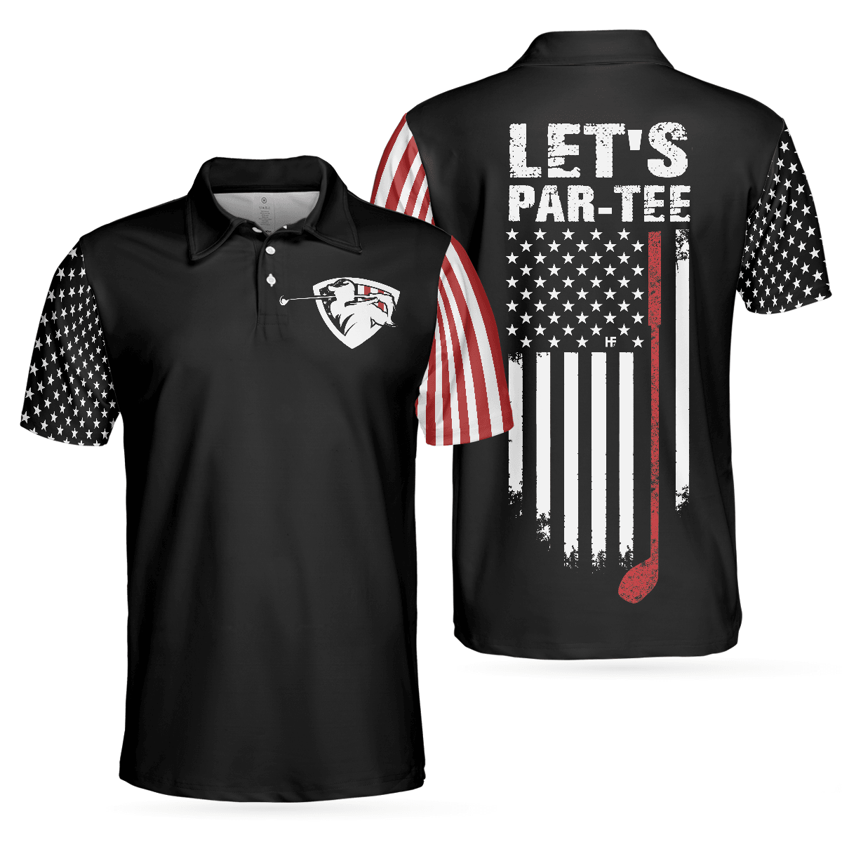 Dark Theme American Flag Men Polo Shirt, Let's Par Tee Short Sleeve Golf Polo Shirt, Patriotic Golf Shirt For Men - Amzanimalsgift