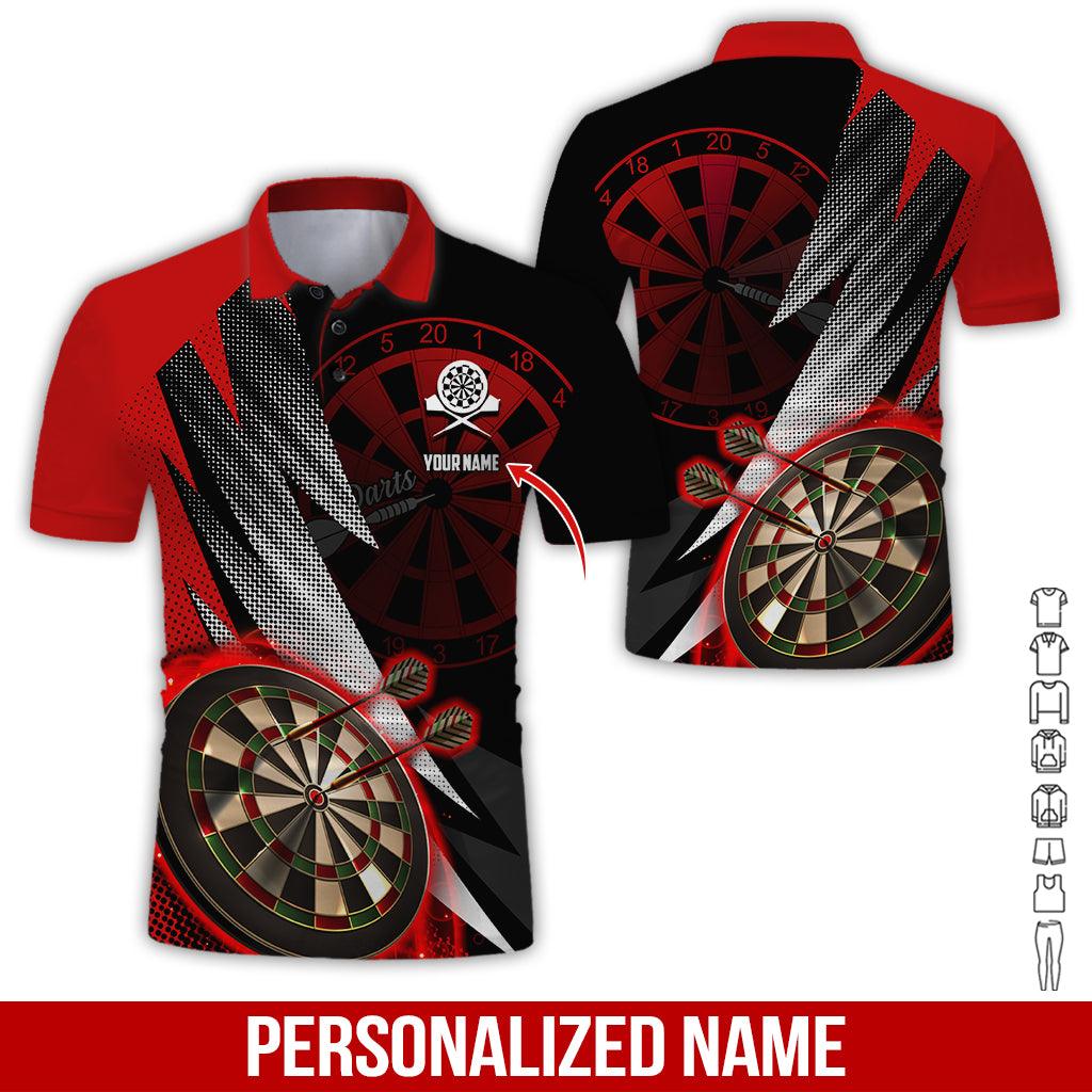 Dart Men Polo Shirt Custom Name - Red Dart Pattern Personalized Name Polo Shirt - Perfect Dart Gift For Men, Dart Lover - Amzanimalsgift