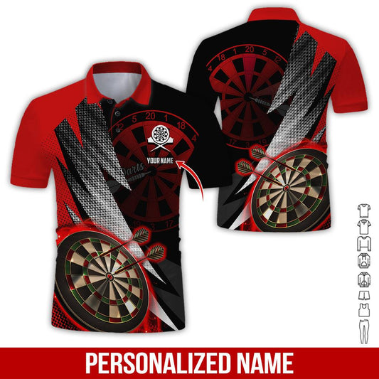 Dart Men Polo Shirt Custom Name - Red Dart Pattern Personalized Name Polo Shirt - Perfect Dart Gift For Men, Dart Lover - Amzanimalsgift