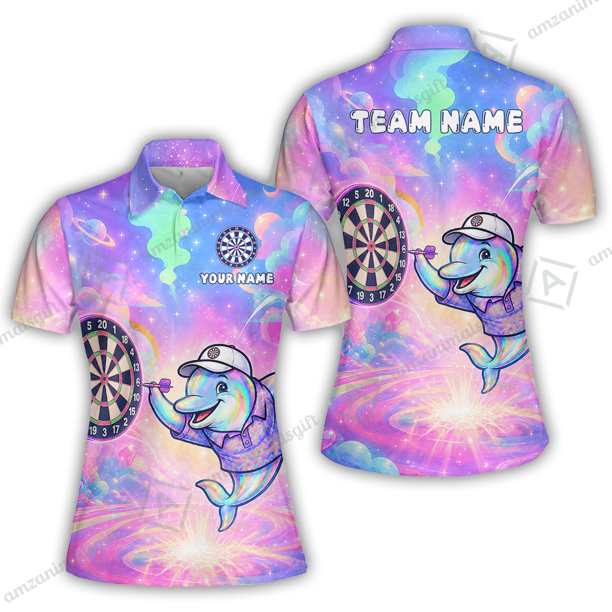 Custom Dart Jersey Team Shirt For Players, Dolphin in Galaxy, Personalize Name and Team Name