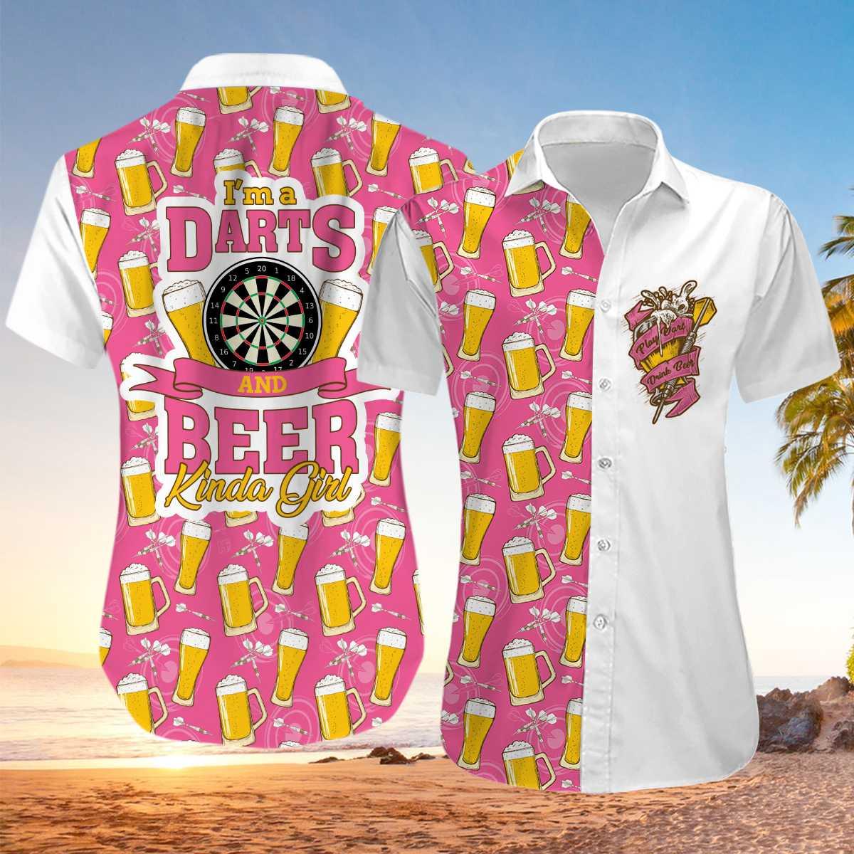 Darts Aloha Hawaiian Shirts For Summer, Dartboard Colourful Hawaiian Shirt For Men Women, Gift For Darts Lovers - Kinda Girl I'm A Darts And Beer - Amzanimalsgift