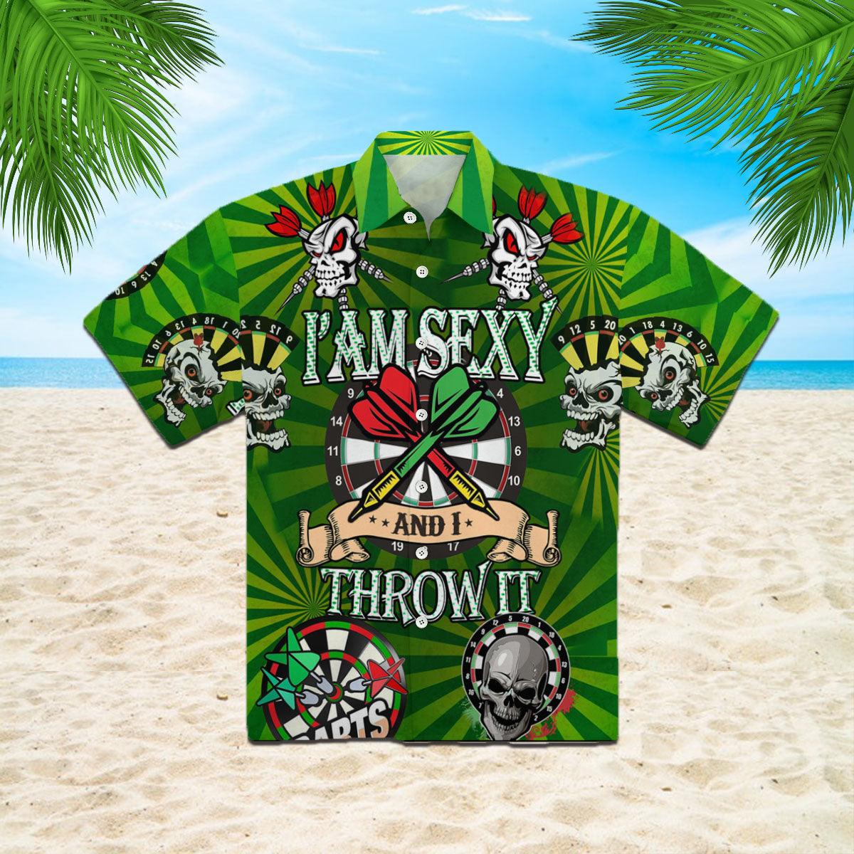 Darts Aloha Hawaiian Shirts For Summer, Dartboard Skull Green Hawaiian Shirt For Men Women, Gift For Friend, Darts Lovers - I'm Sexy And I Throw It - Amzanimalsgift