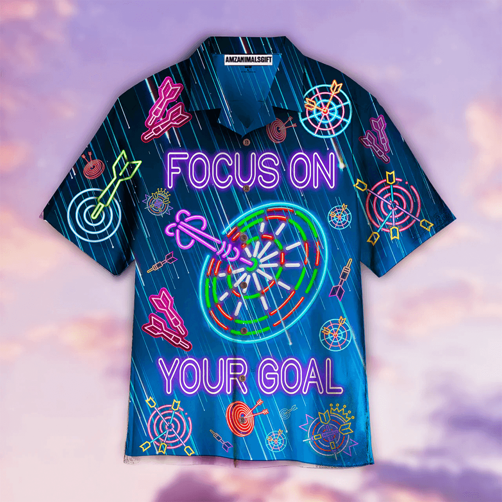 Darts Aloha Hawaiian Shirts For Summer, Neon Dartboard Hawaiian Shirt For Men Women, Gift For Friend, Darts Lovers, Team - Focus On Your Goal - Amzanimalsgift