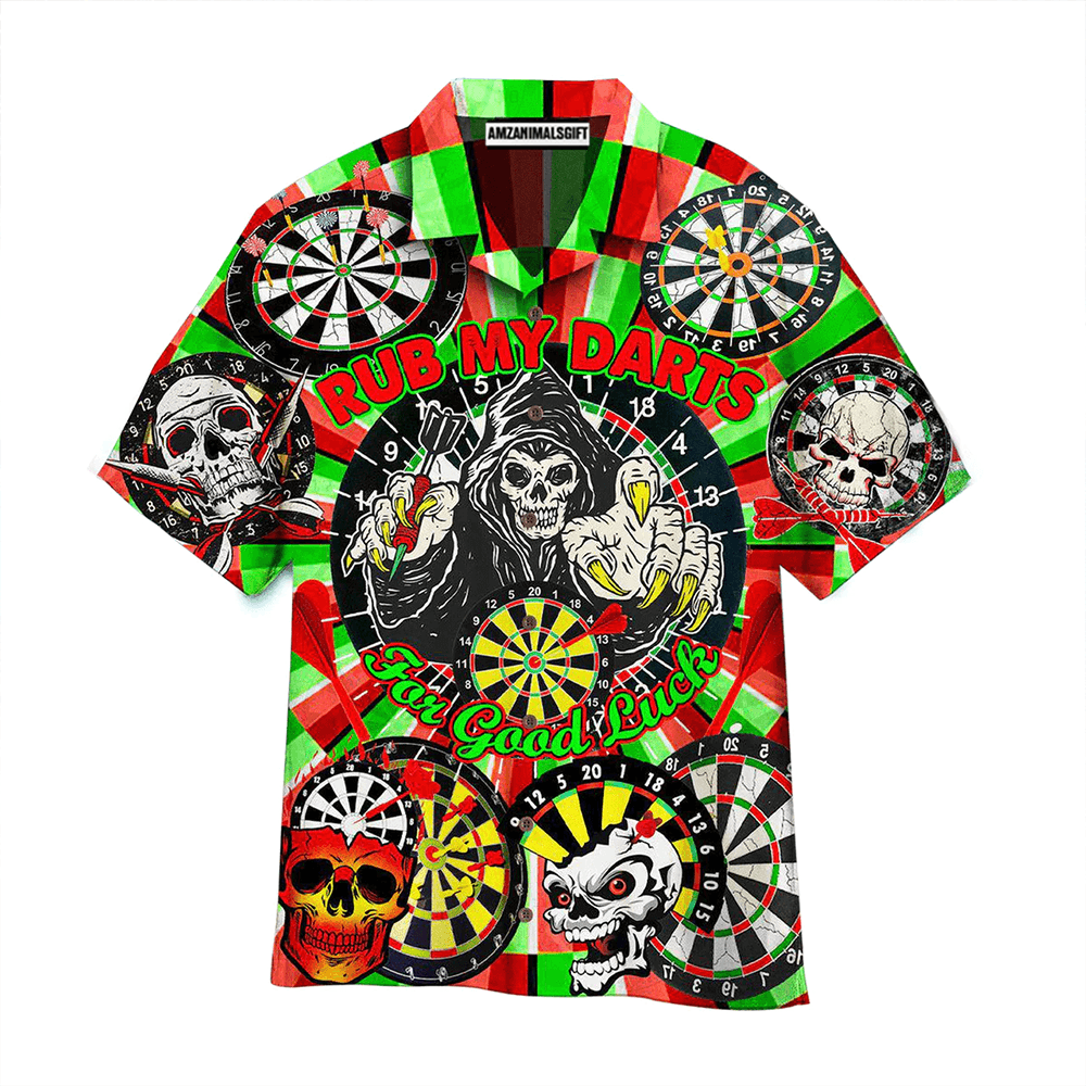 Darts Aloha Hawaiian Shirts For Summer, Skull Dartboard Hawaiian Shirt For Men Women, Gift For Friend, Darts Lovers - Rub My Darts For Good Luck - Amzanimalsgift