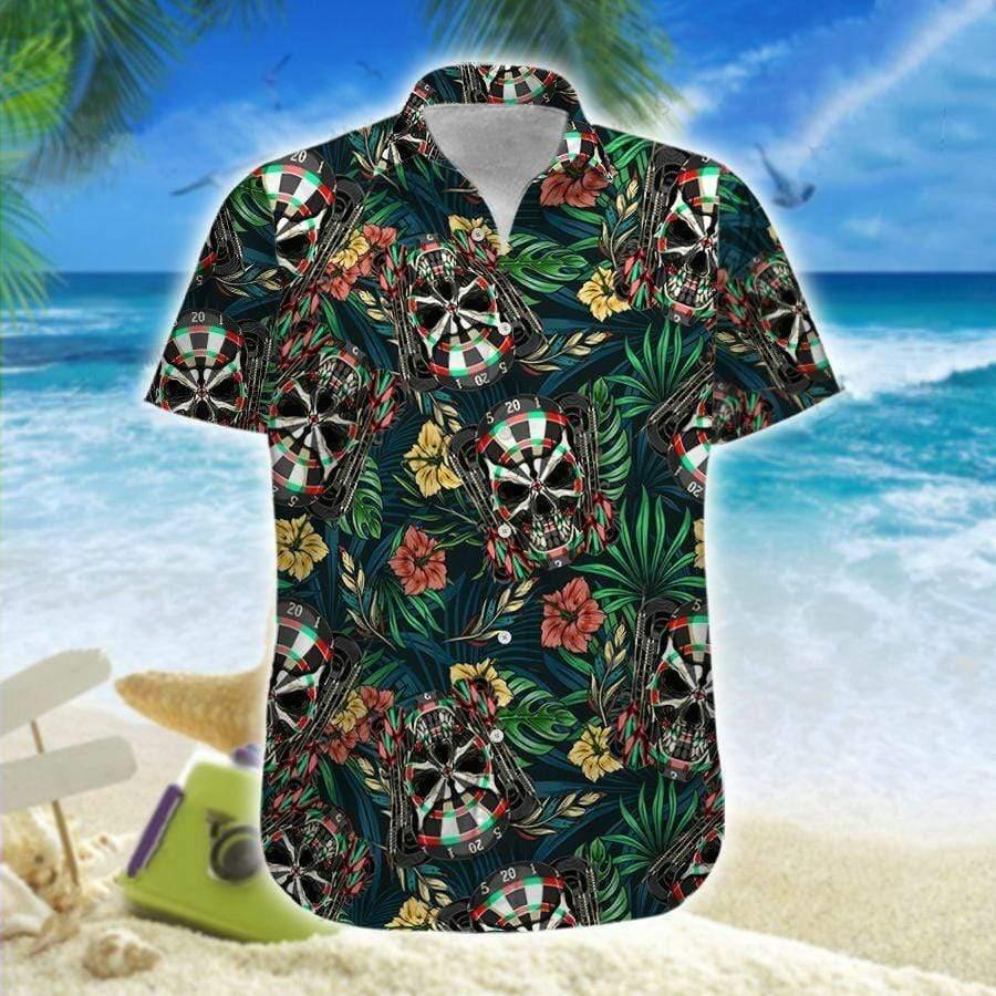 Darts Aloha Hawaiian Shirts For Summer, Skull Tropical Pattern Hawaiian Shirt Outfit For Men Women, Gift For Friend, Darts Lovers, Darts Players, Team - Amzanimalsgift