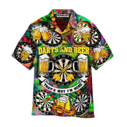 Darts And Beer Aloha Hawaiian Shirts For Summer, Dartboard Hawaiian Shirt For Men Women, Gift For Friend, Darts Beer Lovers, Team- That's Why I'm Here - Amzanimalsgift