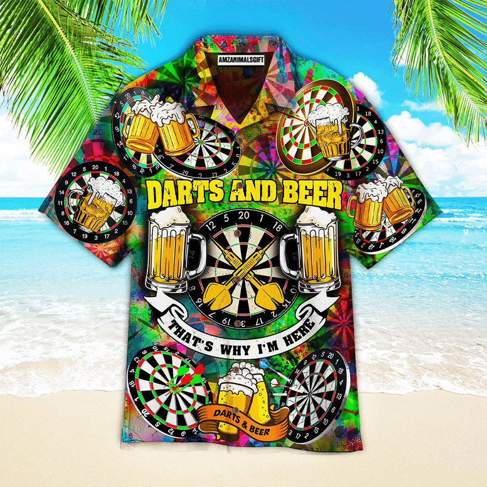 Darts And Beer Aloha Hawaiian Shirts For Summer, Dartboard Hawaiian Shirt For Men Women, Gift For Friend, Darts Beer Lovers, Team- That's Why I'm Here - Amzanimalsgift