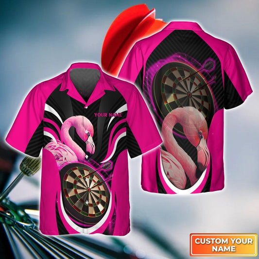 Darts Custom Name Aloha Hawaiian Shirt For Summer, Flamingo, Pink Bullseye Dartboard Personalized Hawaiian Shirt, Gift For Darts Lovers, Team Players - Amzanimalsgift