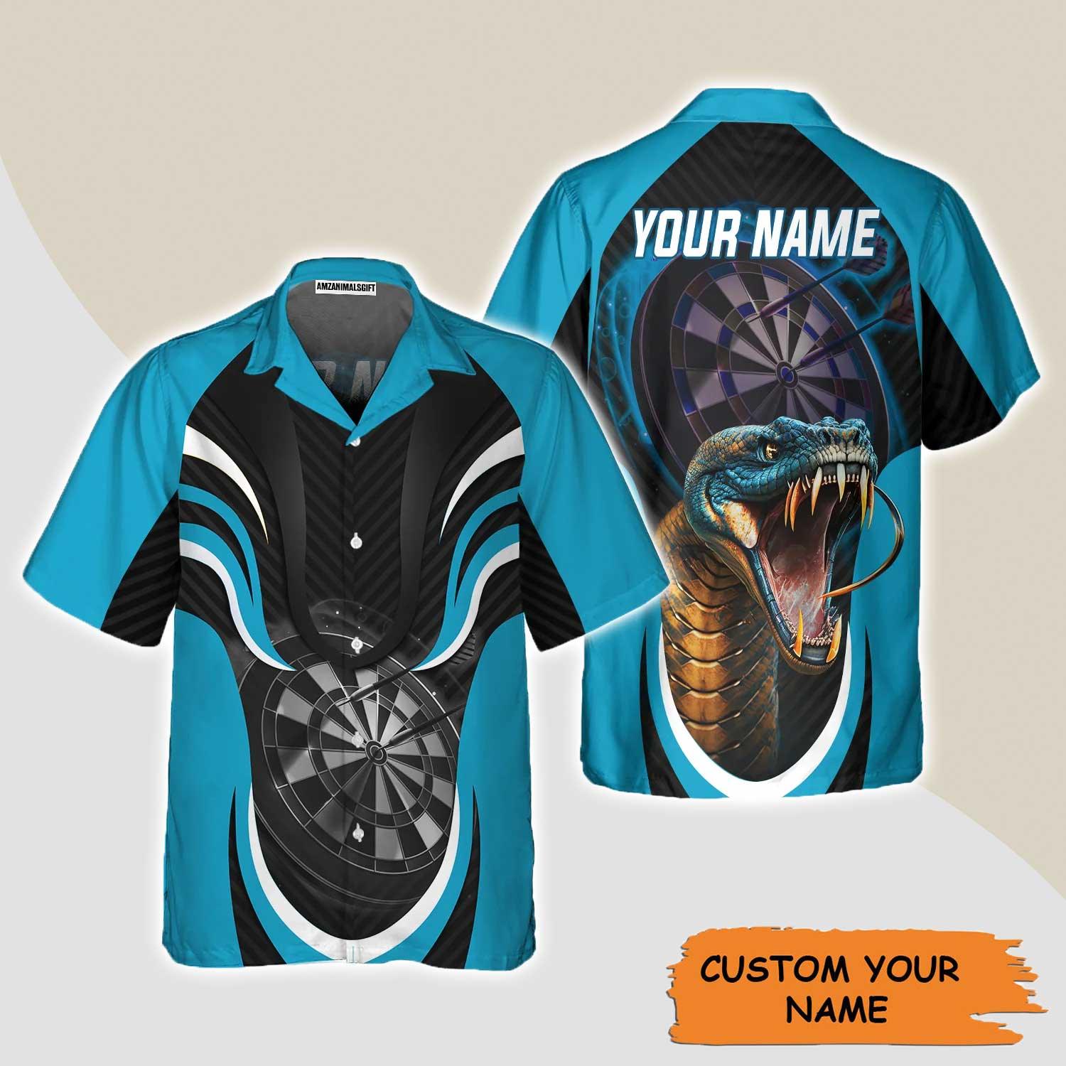 Darts Custom Name Aloha Hawaiian Shirts For Summer, Blue Bullseye Dartboard Personalized Name King Cobra And Darts Hawaiian Shirt For Men Women, Team - Amzanimalsgift