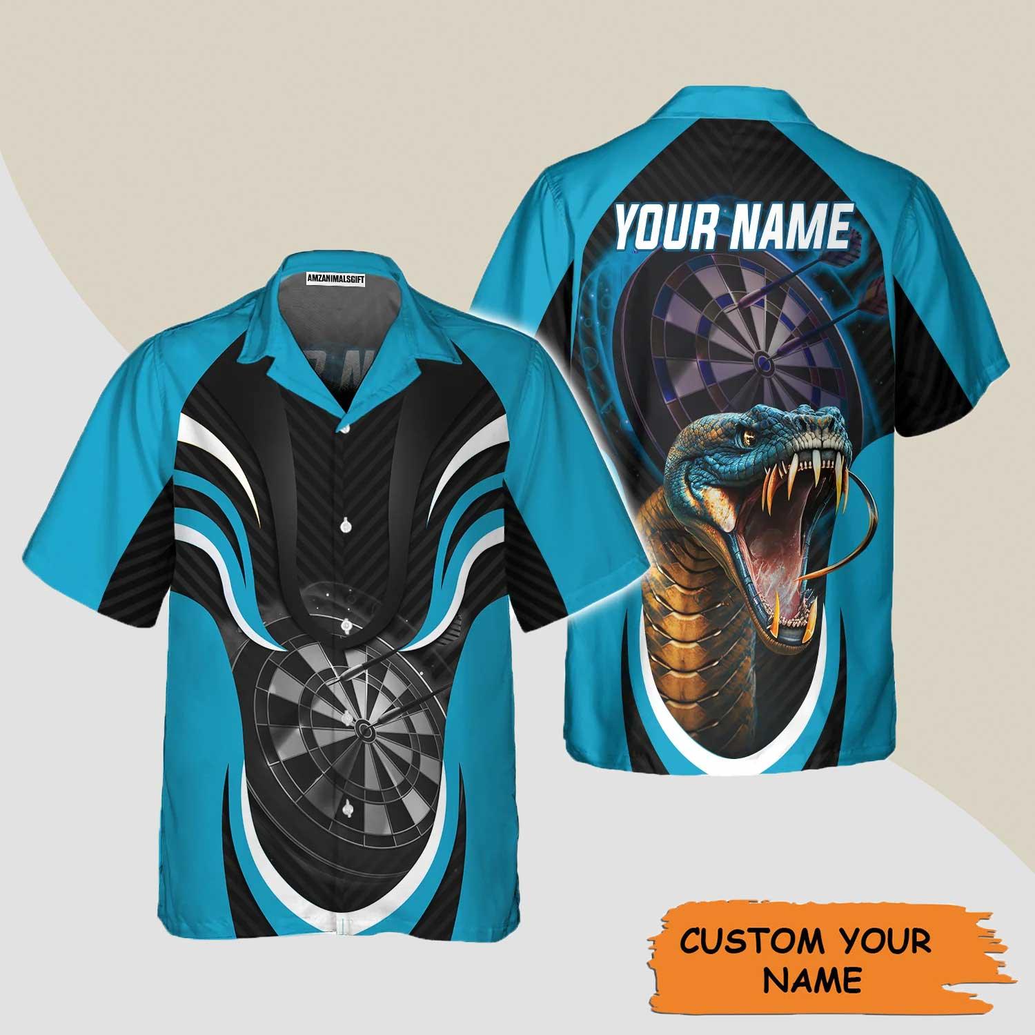 Darts Custom Name Aloha Hawaiian Shirts For Summer, Blue Bullseye Dartboard Personalized Name King Cobra And Darts Hawaiian Shirt For Men Women, Team - Amzanimalsgift