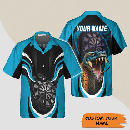 Darts Custom Name Aloha Hawaiian Shirts For Summer, Blue Bullseye Dartboard Personalized Name King Cobra And Darts Hawaiian Shirt For Men Women, Team - Amzanimalsgift