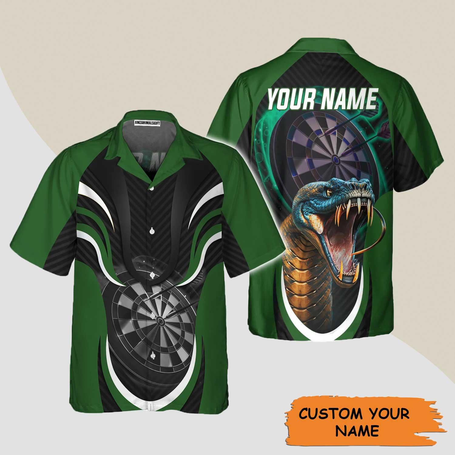 Darts Custom Name Aloha Hawaiian Shirts For Summer, Green Bullseye Dartboard Personalized Name King Cobra And Darts Hawaiian Shirt For Men Women, Team - Amzanimalsgift