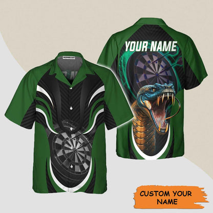 Darts Custom Name Aloha Hawaiian Shirts For Summer, Green Bullseye Dartboard Personalized Name King Cobra And Darts Hawaiian Shirt For Men Women, Team - Amzanimalsgift