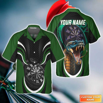 Darts Custom Name Aloha Hawaiian Shirts For Summer, Green Bullseye Dartboard Personalized Name King Cobra And Darts Hawaiian Shirt For Men Women, Team - Amzanimalsgift