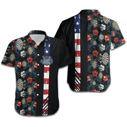 Darts Custom Name Aloha Hawaiian Shirts For Summer, Personalized Darts American Flag Tropical Hawaiian Set Clothing For Men Women, 4th Of July Apparel - Amzanimalsgift