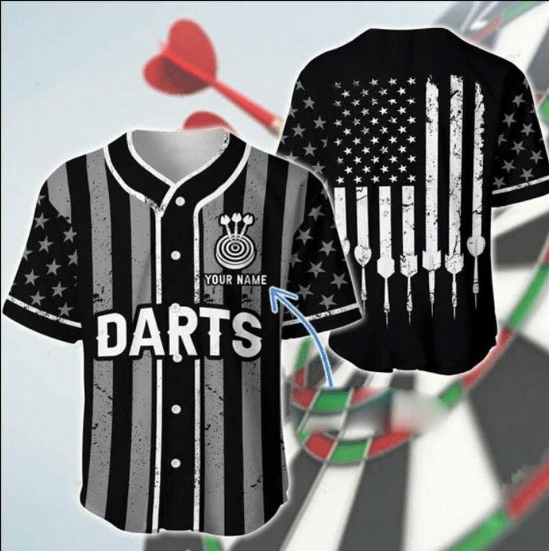 Darts Custom Name Baseball Jersey, Personalized America Darts Black Flag Baseball Jersey For Men Women, 4th Of July Apparel Gift For Darts Lovers - Amzanimalsgift