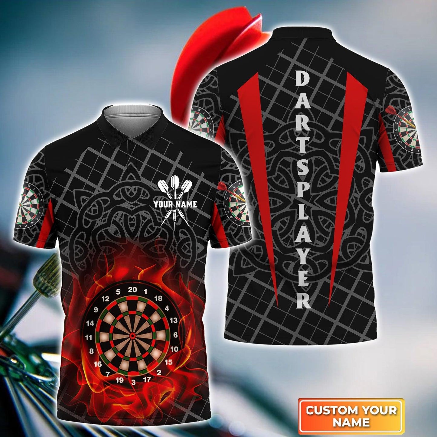 Darts Custom Name Men Polo Shirt, Addict Celtic Pattern Personalized Men Polo Shirt Gift For Darts Lovers, Friend, Darts Team Player - Amzanimalsgift