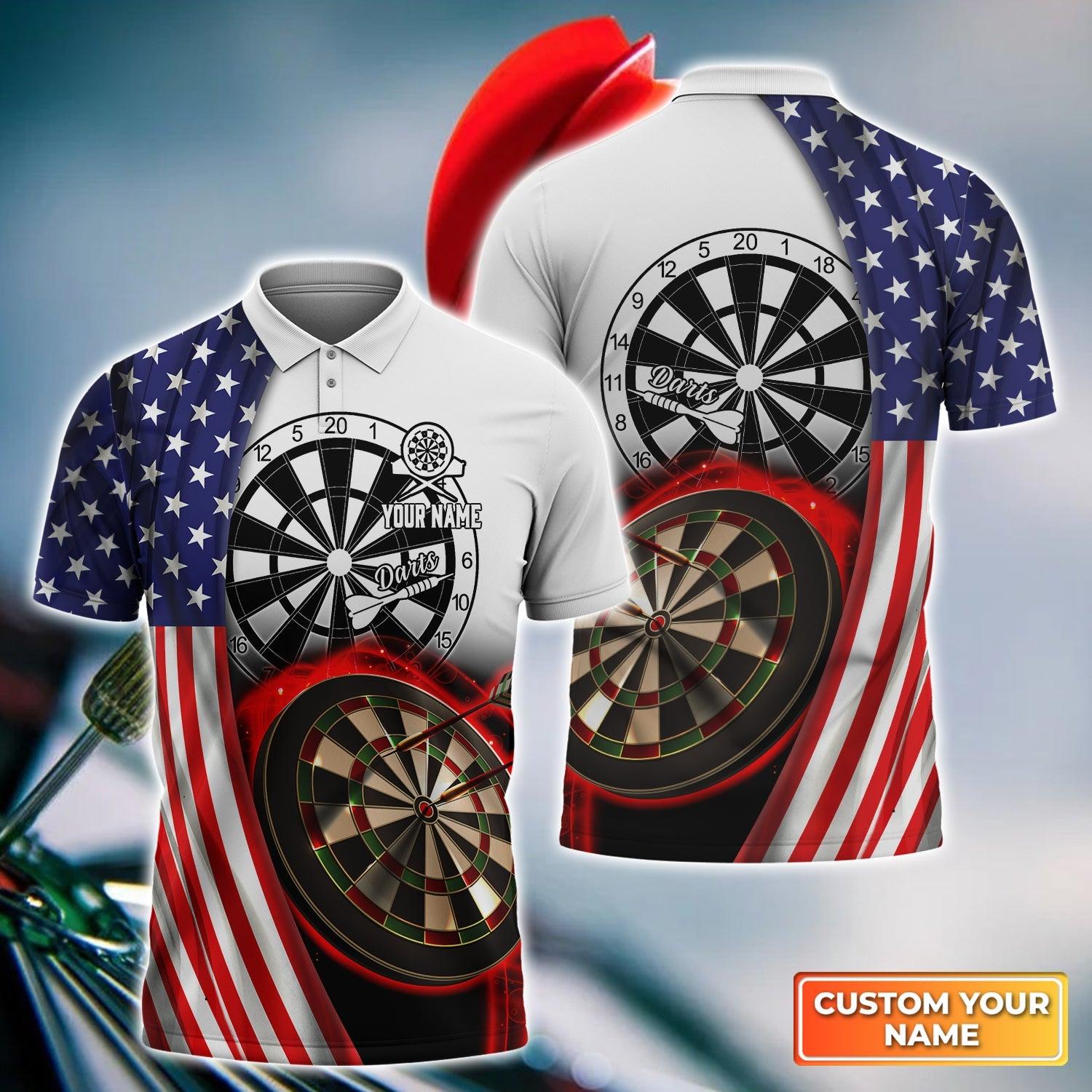 Darts Custom Name Men Polo Shirt, American Flag Dartboard Personalized Men Polo Shirt Gift For Darts Lovers, Friend, Darts Team Player - Amzanimalsgift