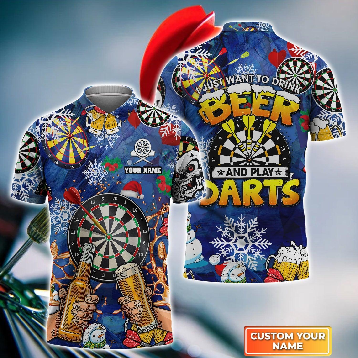 Darts Custom Name Men Polo Shirt, Beer Christmas Personalized Men Polo Shirt Gift For Darts Lovers, I Just Want To Drink Beer And Play Darts - Amzanimalsgift