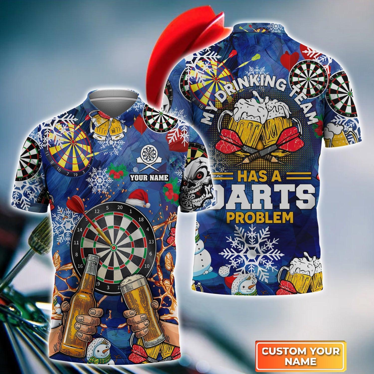 Darts Custom Name Men Polo Shirt, Beer Christmas Personalized Men Polo Shirt Gift For Darts Lovers, My Drinking Team Has A Darts Problem - Amzanimalsgift