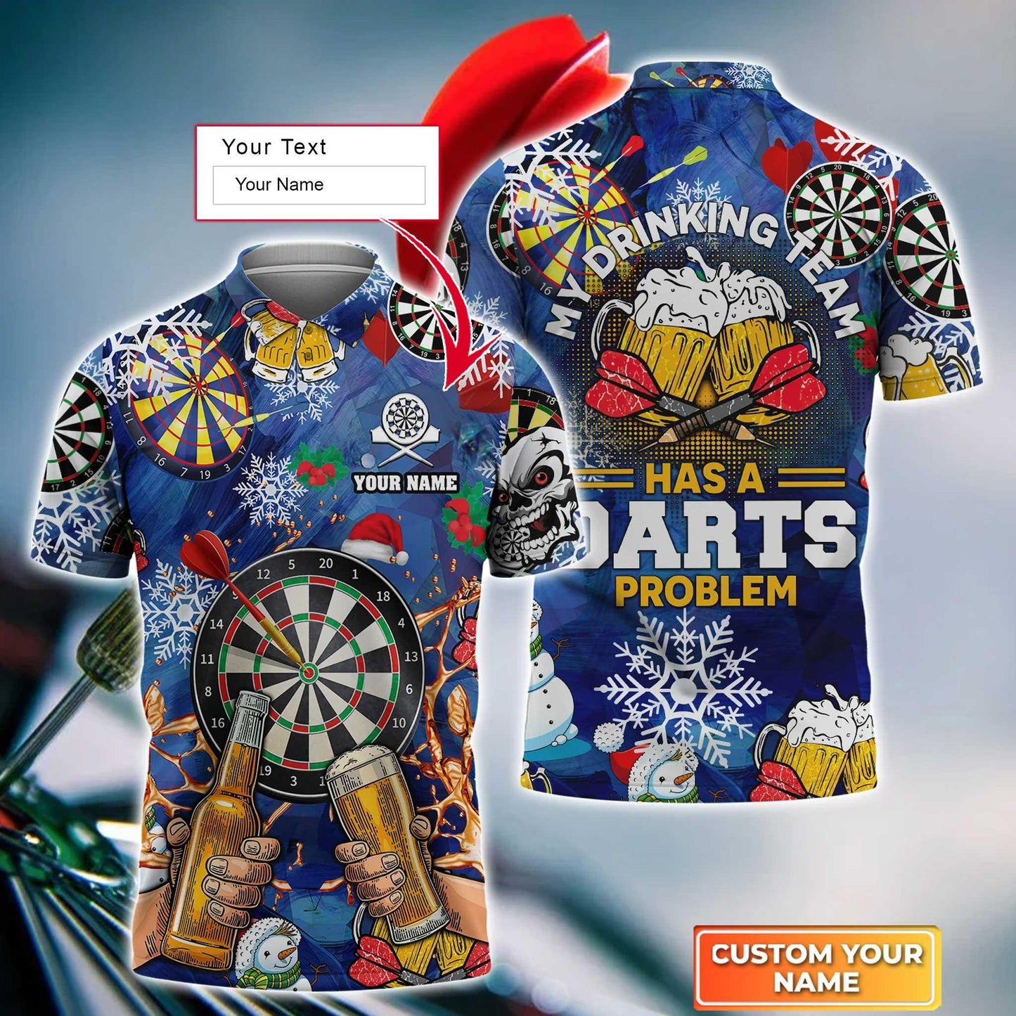 Darts Custom Name Men Polo Shirt, Beer Christmas Personalized Men Polo Shirt Gift For Darts Lovers, My Drinking Team Has A Darts Problem - Amzanimalsgift