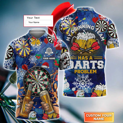 Darts Custom Name Men Polo Shirt, Beer Christmas Personalized Men Polo Shirt Gift For Darts Lovers, My Drinking Team Has A Darts Problem - Amzanimalsgift