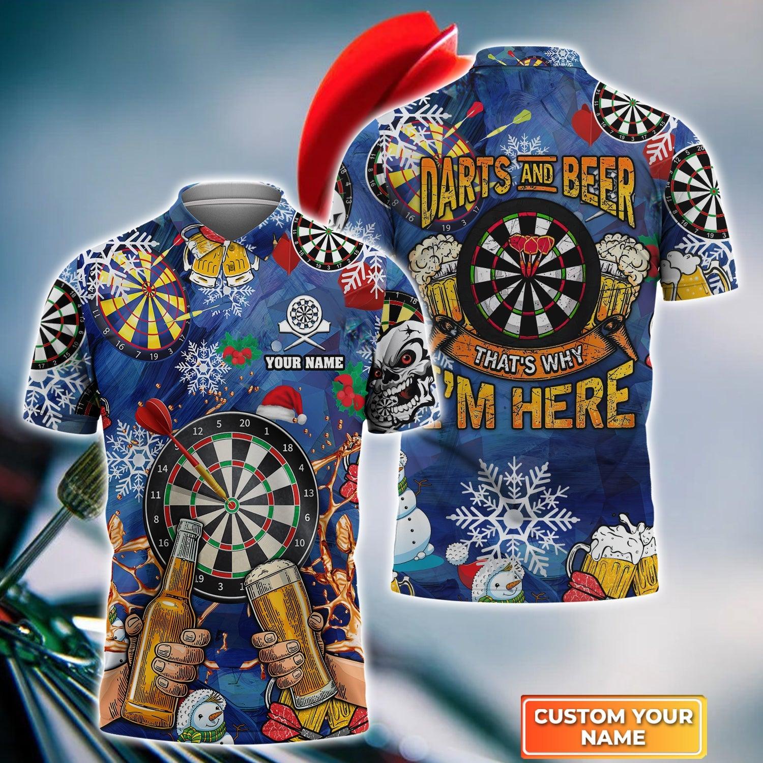 Darts Custom Name Men Polo Shirt, Beer Christmas Personalized Men Polo Shirt Gift For Darts Lovers, Team, Darts And Beer That's Why I'm Here - Amzanimalsgift