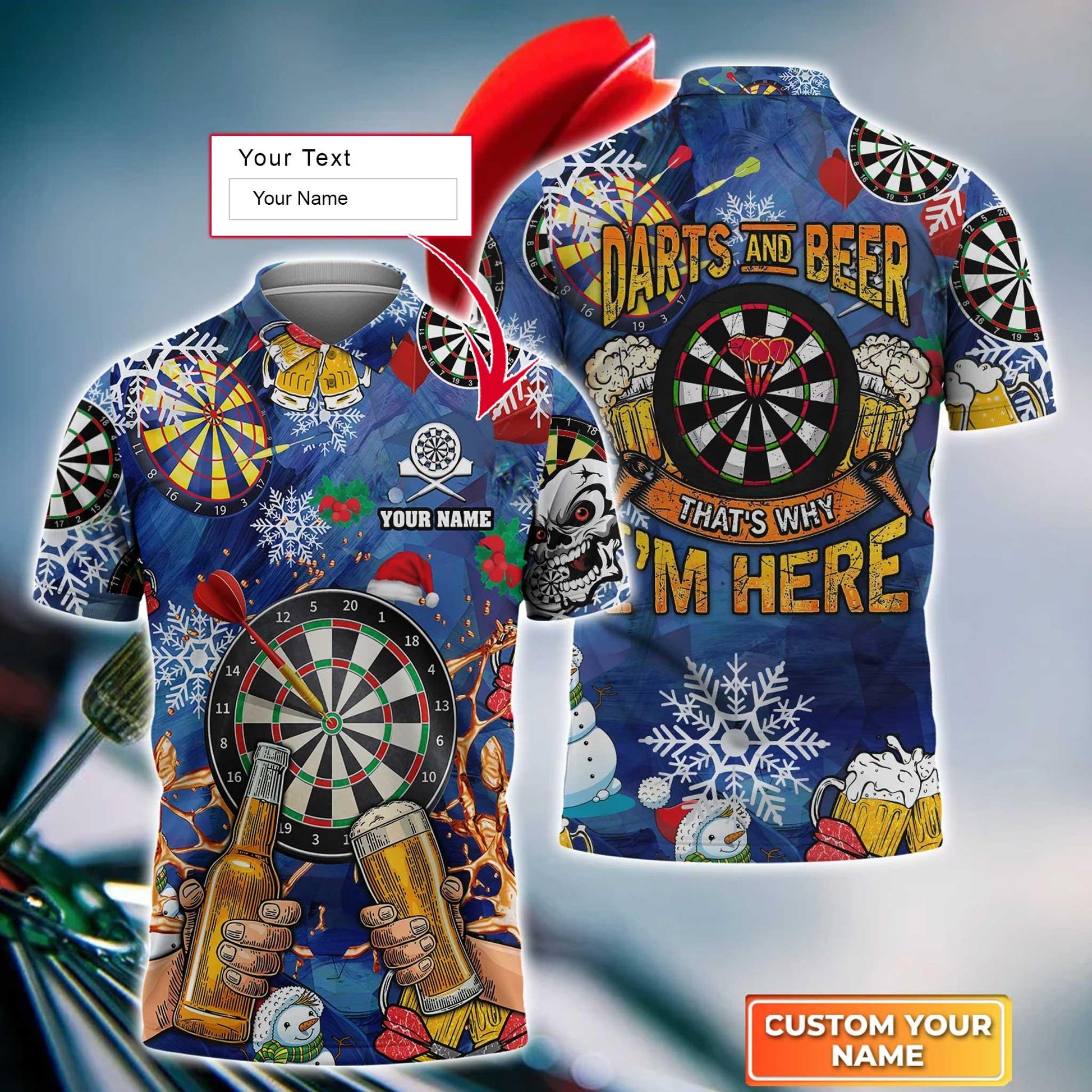 Darts Custom Name Men Polo Shirt, Beer Christmas Personalized Men Polo Shirt Gift For Darts Lovers, Team, Darts And Beer That's Why I'm Here - Amzanimalsgift