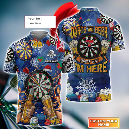 Darts Custom Name Men Polo Shirt, Beer Christmas Personalized Men Polo Shirt Gift For Darts Lovers, Team, Darts And Beer That's Why I'm Here - Amzanimalsgift