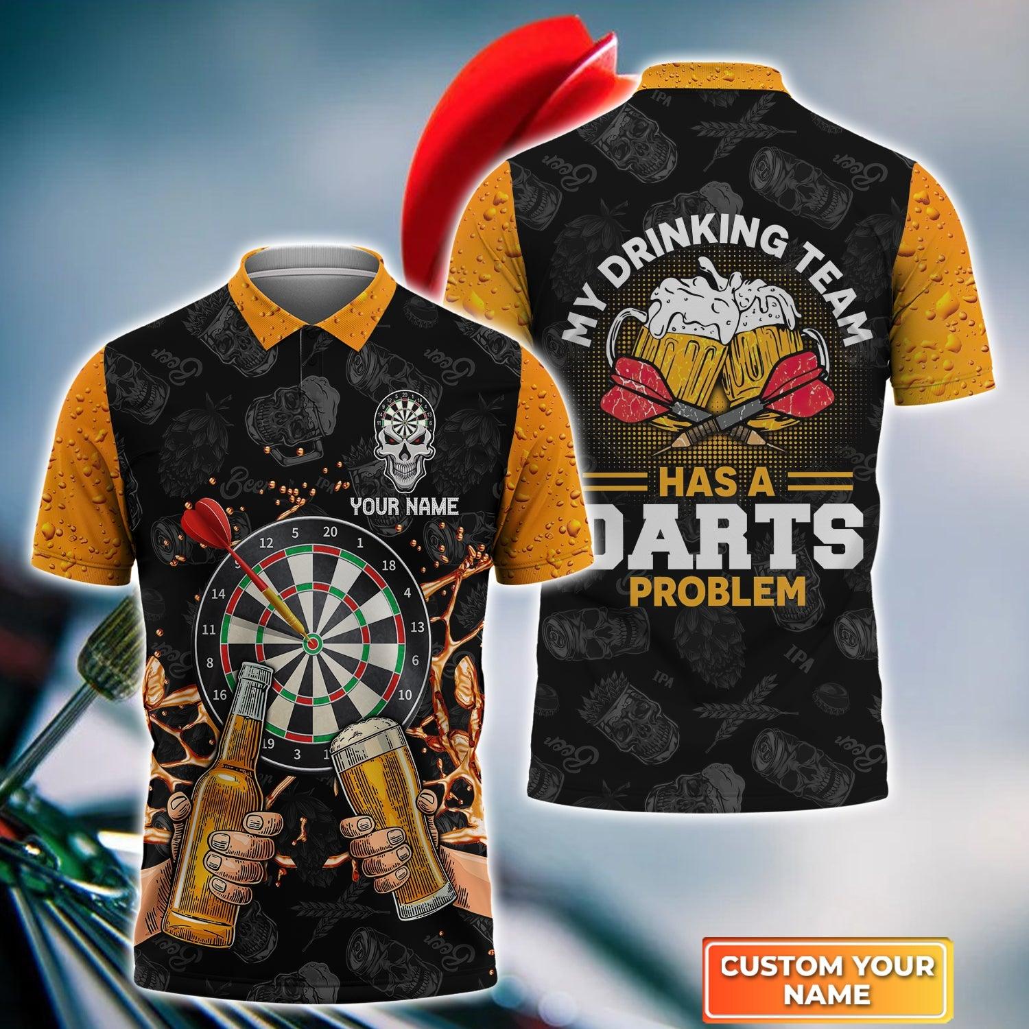 Darts Custom Name Men Polo Shirt, Beer Personalized Men Polo Shirt Gift For Darts Lovers, Friend, Team, My Drinking Team Has A Darts Problem - Amzanimalsgift