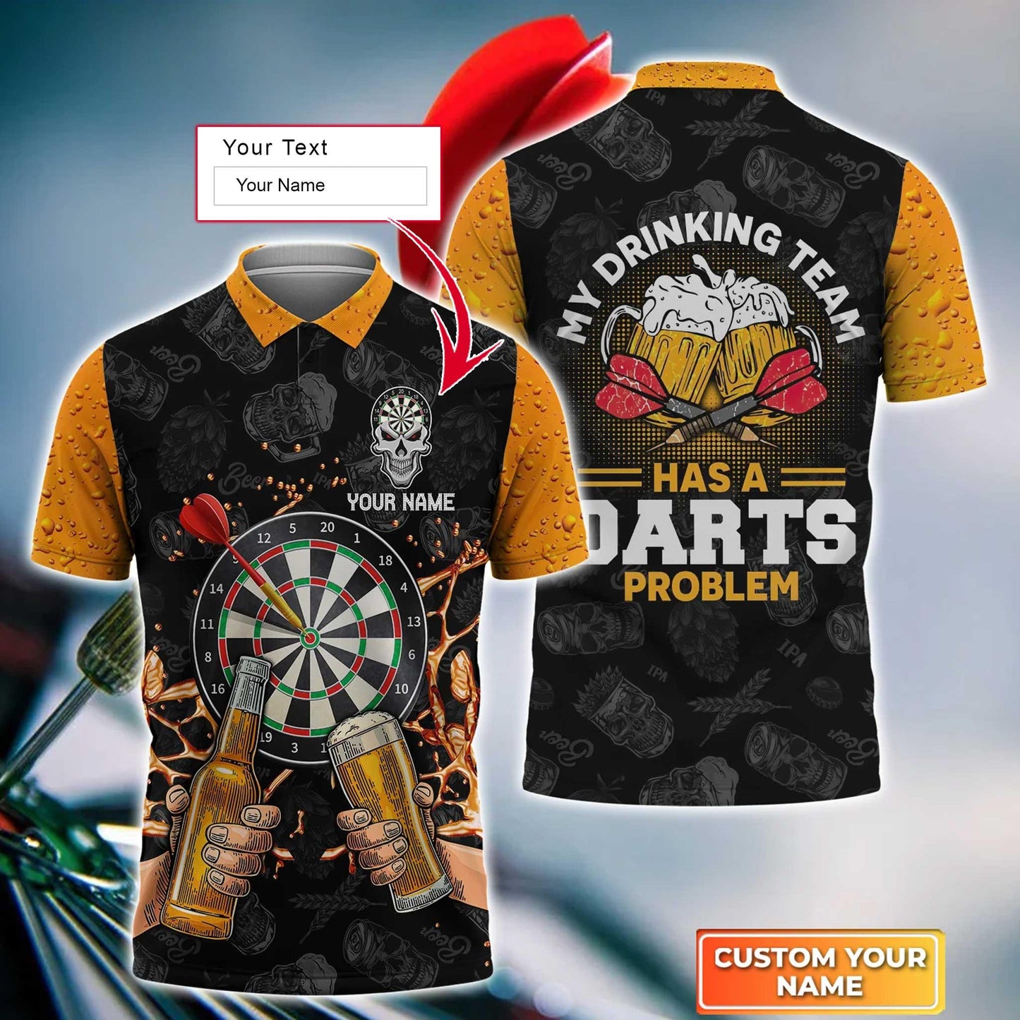 Darts Custom Name Men Polo Shirt, Beer Personalized Men Polo Shirt Gift For Darts Lovers, Friend, Team, My Drinking Team Has A Darts Problem - Amzanimalsgift