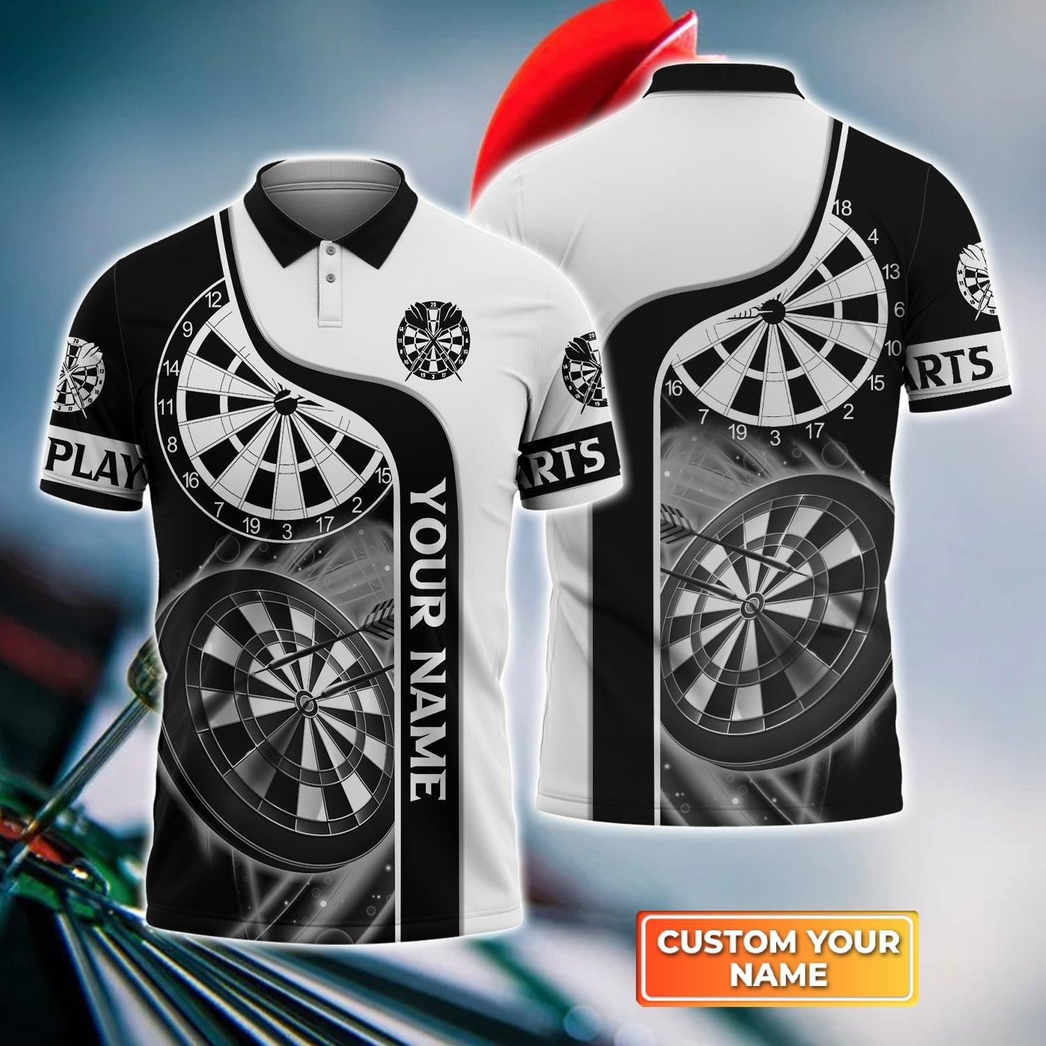 Darts Custom Name Men Polo Shirt, Black White Dartboard Personalized Men Polo Shirt Gift For Darts Lovers, Friend, Team, Darts Player - Amzanimalsgift