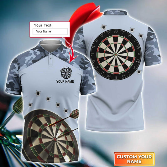 Darts Custom Name Men Polo Shirt, Blue Camo Dartboard Personalized Men Polo Shirt Gift For Darts Lovers, Friends, Darts Team Player Tad - Amzanimalsgift