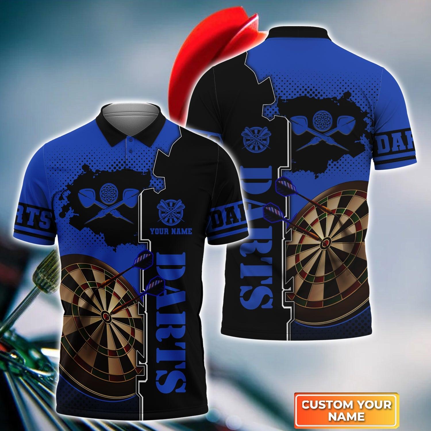 Darts Custom Name Men Polo Shirt, Blue Dartboard Personalized Men Polo Shirt Gift For Darts Lovers, Friend, Darts Team Player - Amzanimalsgift