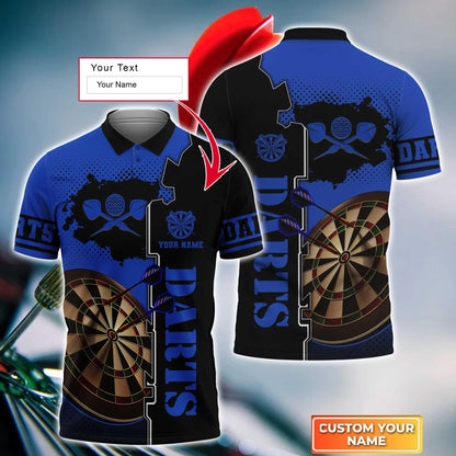 Darts Custom Name Men Polo Shirt, Blue Dartboard Personalized Men Polo Shirt Gift For Darts Lovers, Friend, Darts Team Player - Amzanimalsgift