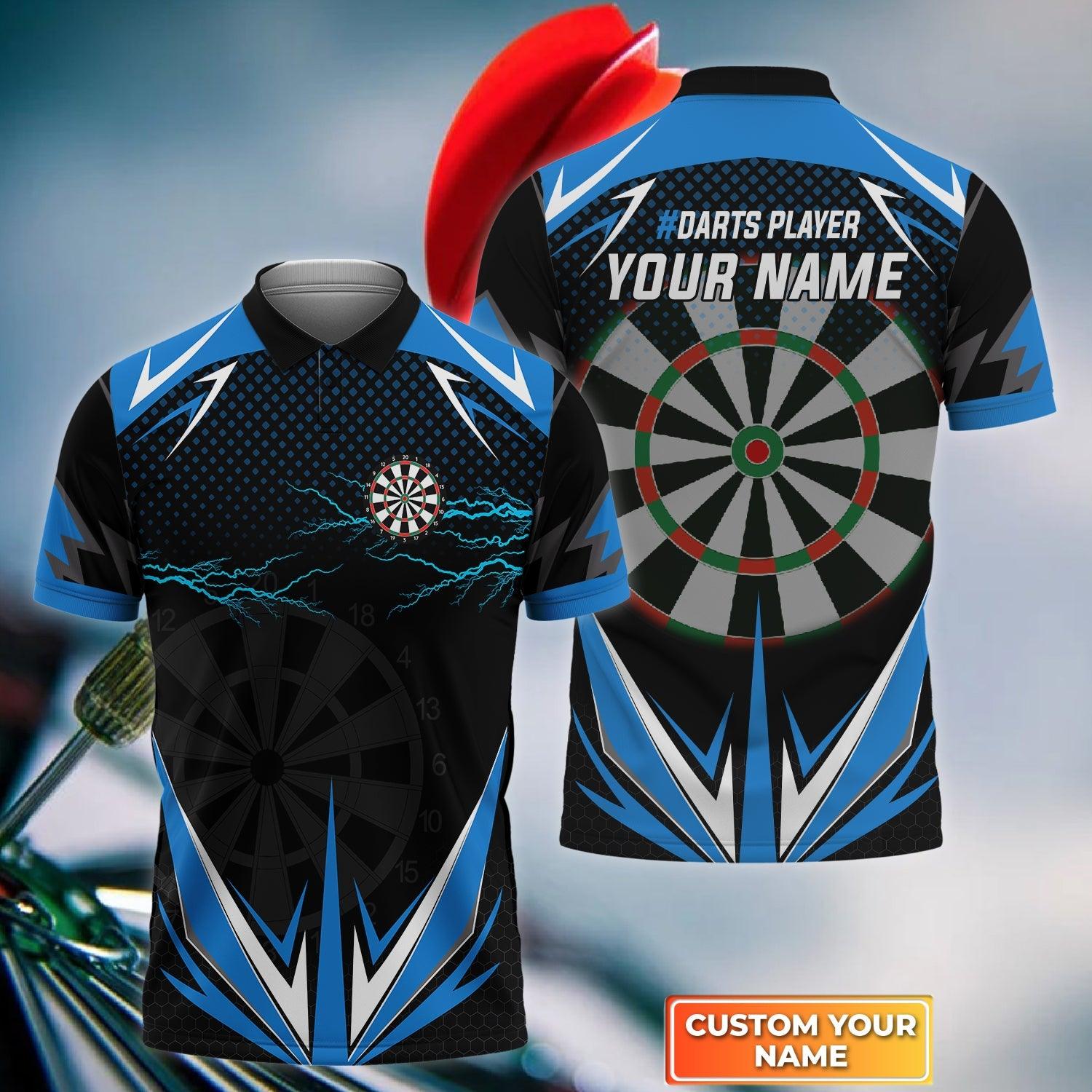 Darts Custom Name Men Polo Shirt, Blue Darts Lightning Dartboard Personalized Men Polo Shirt Gift For Darts Lovers, Friend, Darts Team Player - Amzanimalsgift