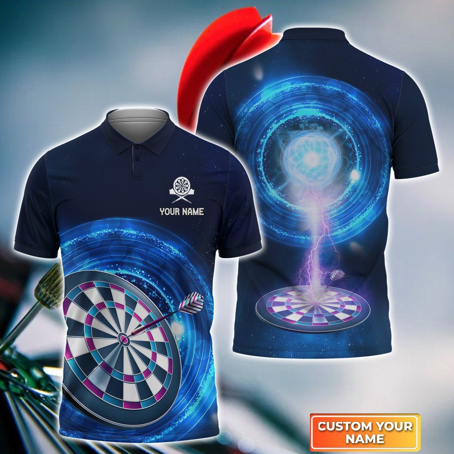 Darts Custom Name Men Polo Shirt, Blue Darts Lightning Dartboard Personalized Men Polo Shirt Gift For Darts Lovers, Friend, Darts Team Player - Amzanimalsgift