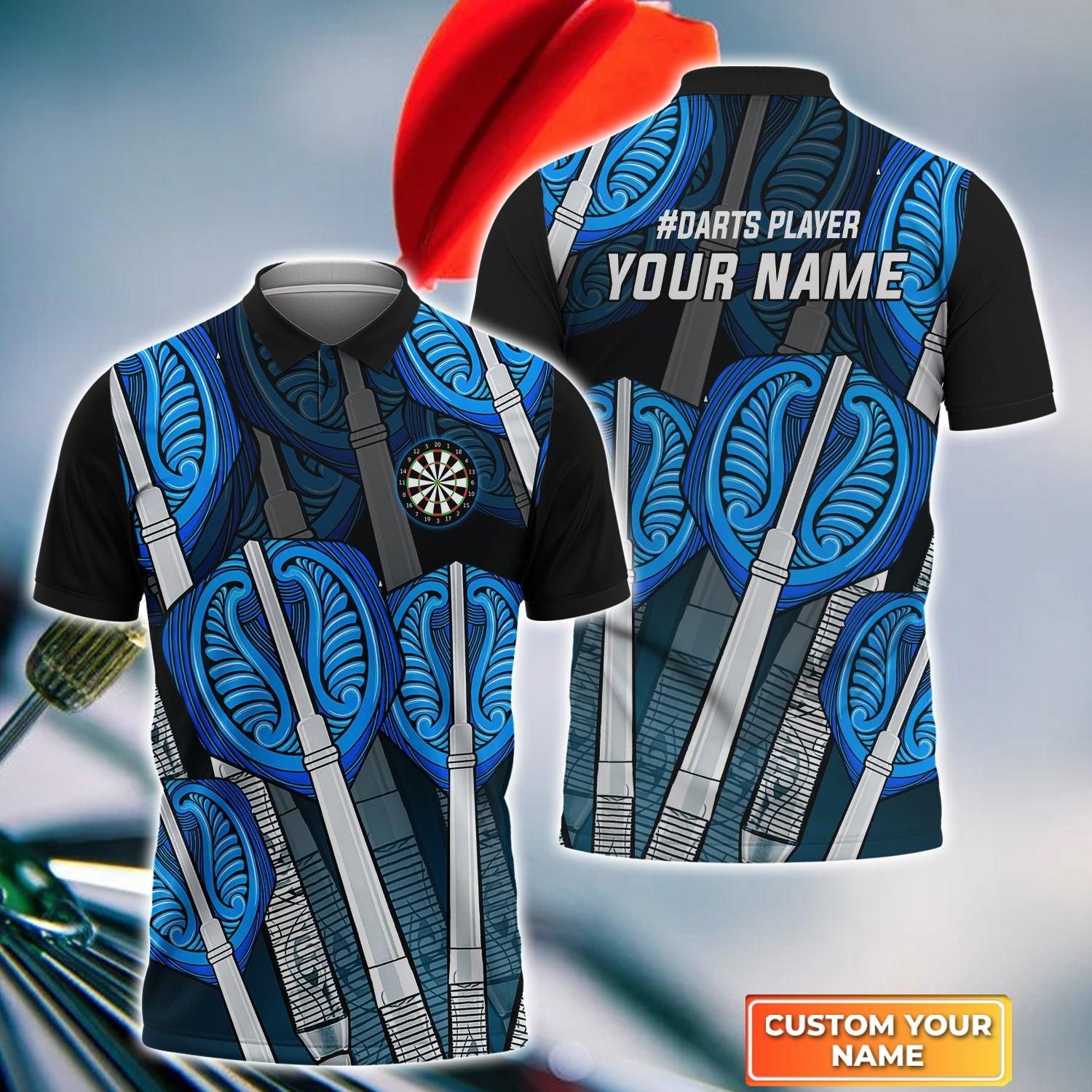 Darts Custom Name Men Polo Shirt, Blue Darts Personalized Men Polo Shirt Gift For Darts Lovers, Friend, Darts Team Player - Amzanimalsgift