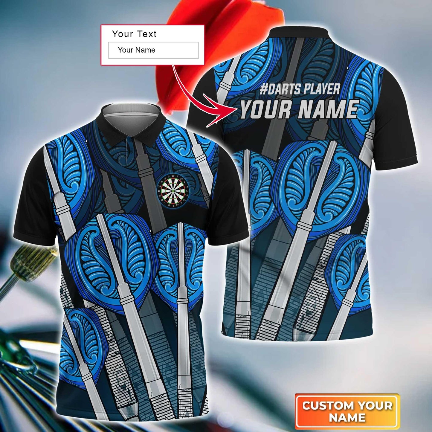 Darts Custom Name Men Polo Shirt, Blue Darts Personalized Men Polo Shirt Gift For Darts Lovers, Friend, Darts Team Player - Amzanimalsgift