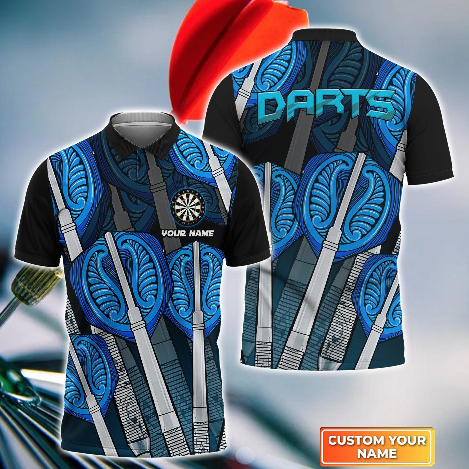 Darts Custom Name Men Polo Shirt, Blue Darts Personalized Men Polo Shirt Gift For Darts Lovers, Friend, Team, Darts Player - Amzanimalsgift