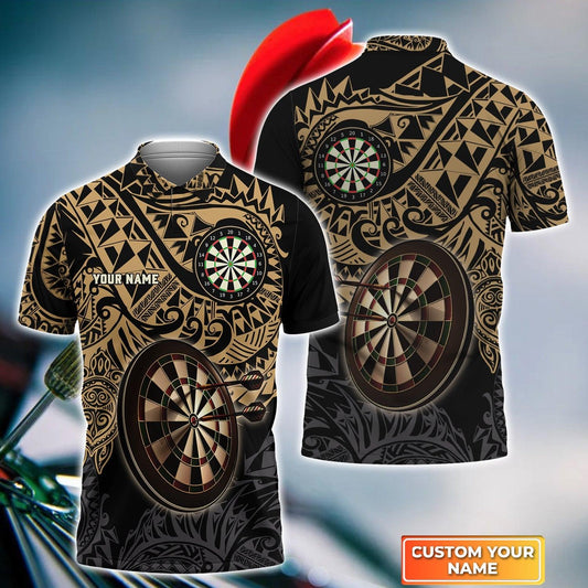 Darts Custom Name Men Polo Shirt, Brown Tattoo Dartboard Personalized Men Polo Shirt Gift For Darts Lovers, Friend, Darts Team Player - Amzanimalsgift