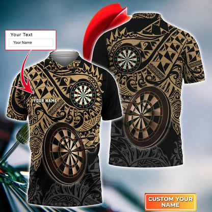 Darts Custom Name Men Polo Shirt, Brown Tattoo Dartboard Personalized Men Polo Shirt Gift For Darts Lovers, Friend, Darts Team Player - Amzanimalsgift