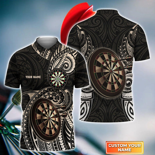 Darts Custom Name Men Polo Shirt, Brown Tattoo Darts Dartboard Personalized Men Polo Shirt Gift For Darts Lovers, Friend, Darts Team Player - Amzanimalsgift