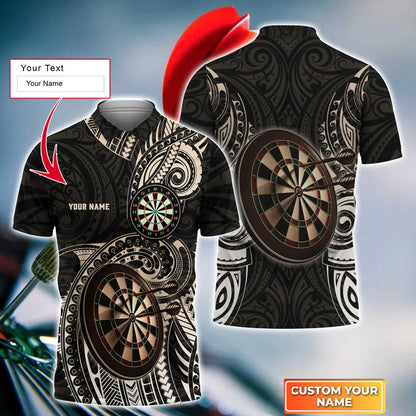 Darts Custom Name Men Polo Shirt, Brown Tattoo Darts Dartboard Personalized Men Polo Shirt Gift For Darts Lovers, Friend, Darts Team Player - Amzanimalsgift