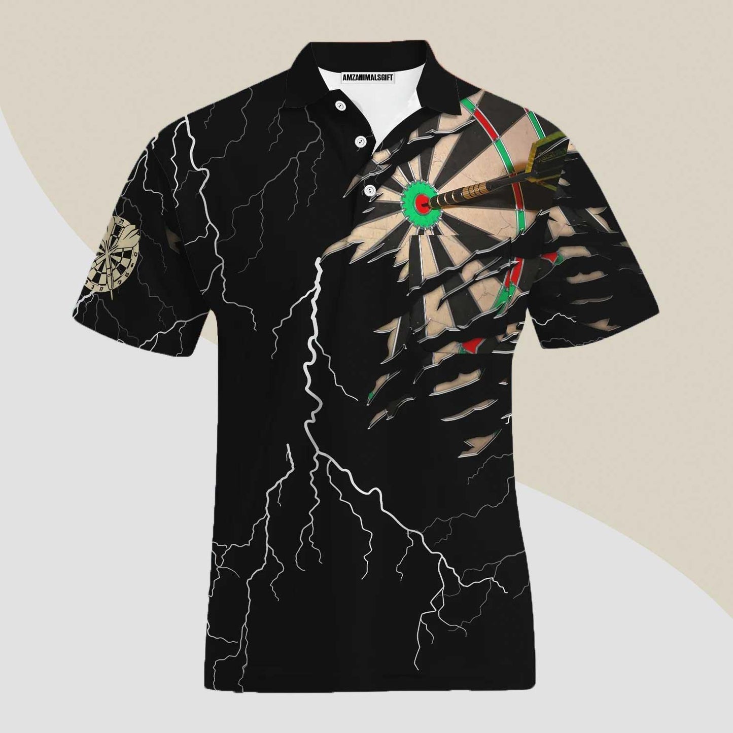 Darts Custom Name Men Polo Shirt, Bullseye Dartboard Thunder Light Ocean Personalized Polo Shirts For Men, Apparel Gift For Darts Lover, Darts Team - Amzanimalsgift