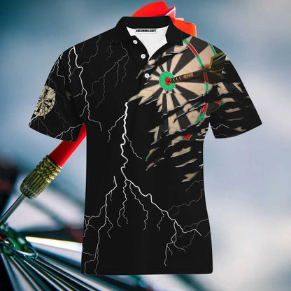 Darts Custom Name Men Polo Shirt, Bullseye Dartboard Thunder Light Personalized Polo Shirts For Men, Apparel Gift For Darts Lover, Darts Team Player - Amzanimalsgift