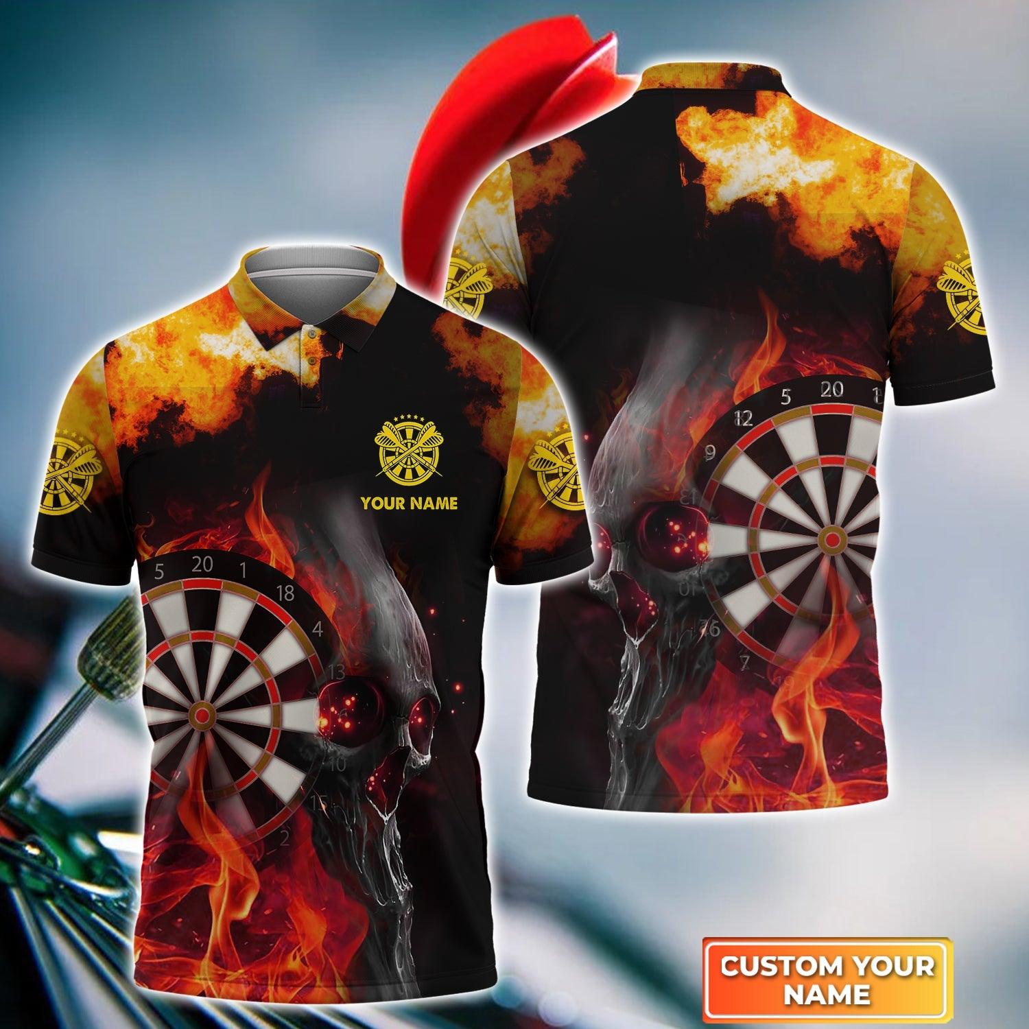 Darts Custom Name Men Polo Shirt, Dartboard Fire Skull Personalized Men Polo Shirt Gift For Darts Lovers, Friend, Darts Team Player - Amzanimalsgift