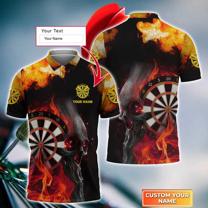 Darts Custom Name Men Polo Shirt, Dartboard Fire Skull Personalized Men Polo Shirt Gift For Darts Lovers, Friend, Darts Team Player - Amzanimalsgift